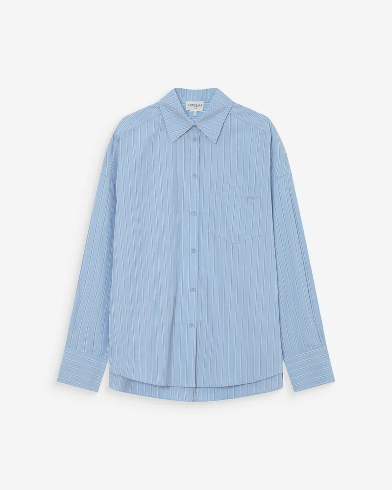 Chemise oversize rayée à nouer dans le dos bleuet Valerie