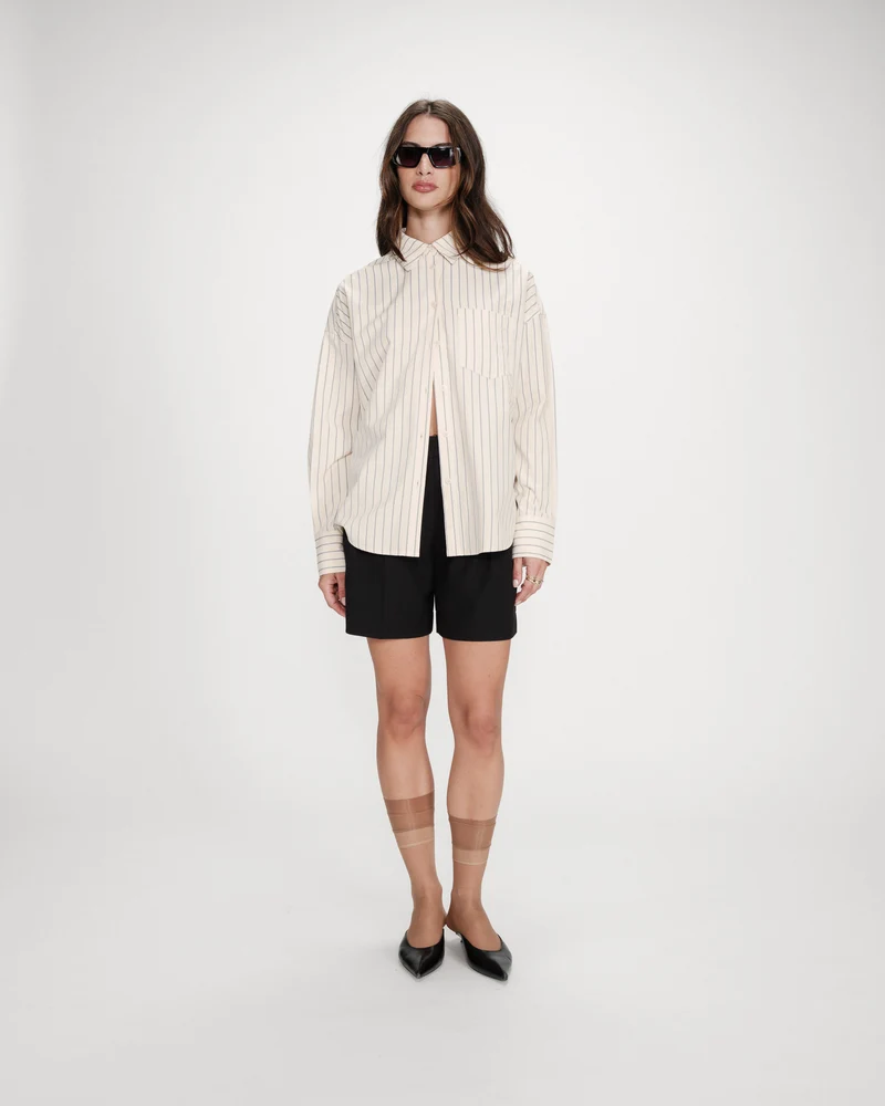 Chemise oversize rayée à nouer dans le dos vanille Valerie