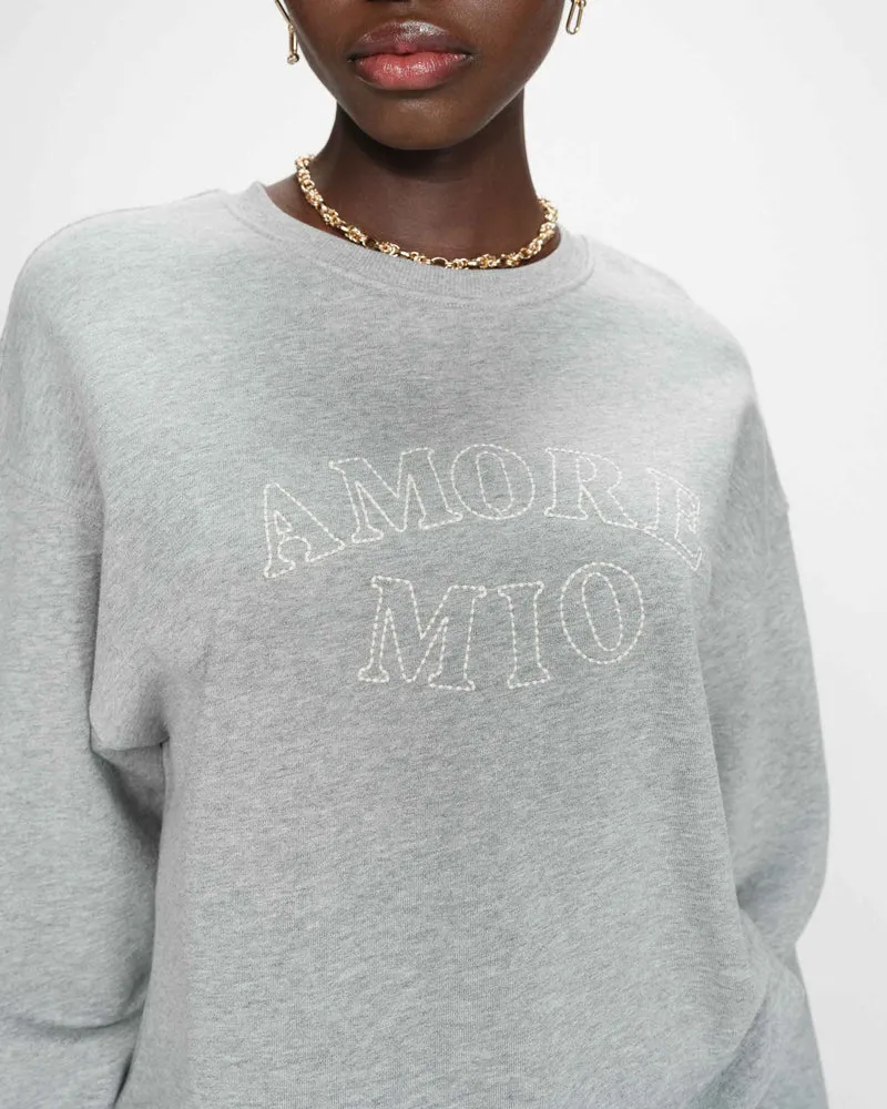 Pull oversize en coton à message brodé gris Valino