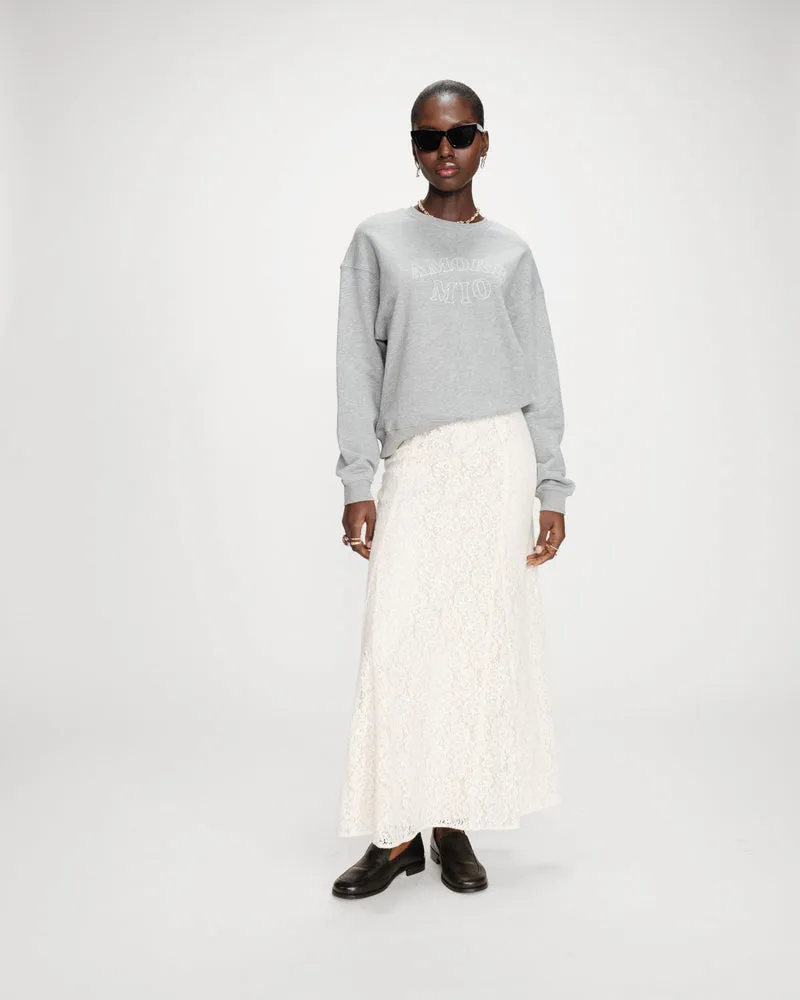 Pull oversize en coton à message brodé gris Valino
