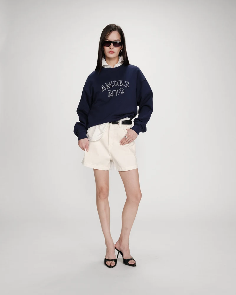 Pull oversize en coton à message brodé marine Valino