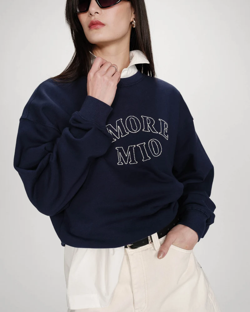Pull oversize en coton à message brodé marine Valino