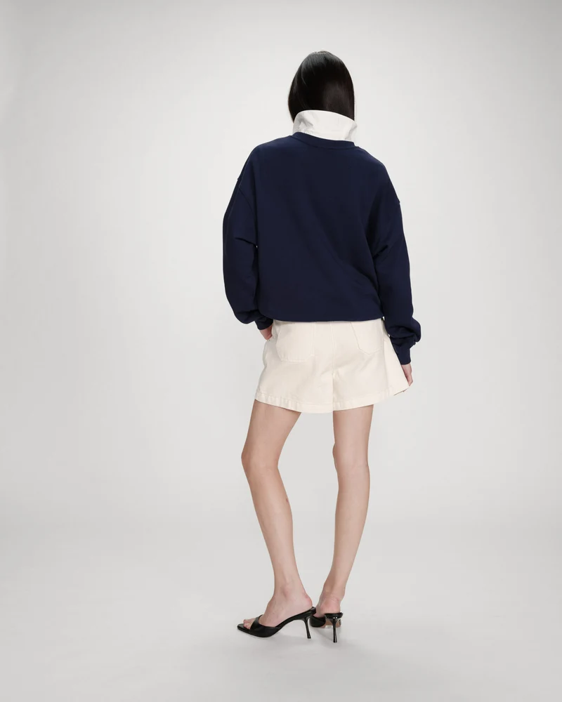 Pull oversize en coton à message brodé marine Valino
