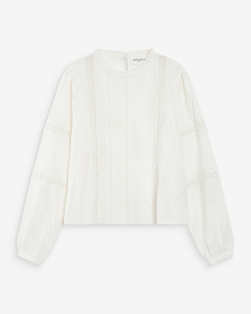 Blouse col à volants avec dentelle ivoire Velma