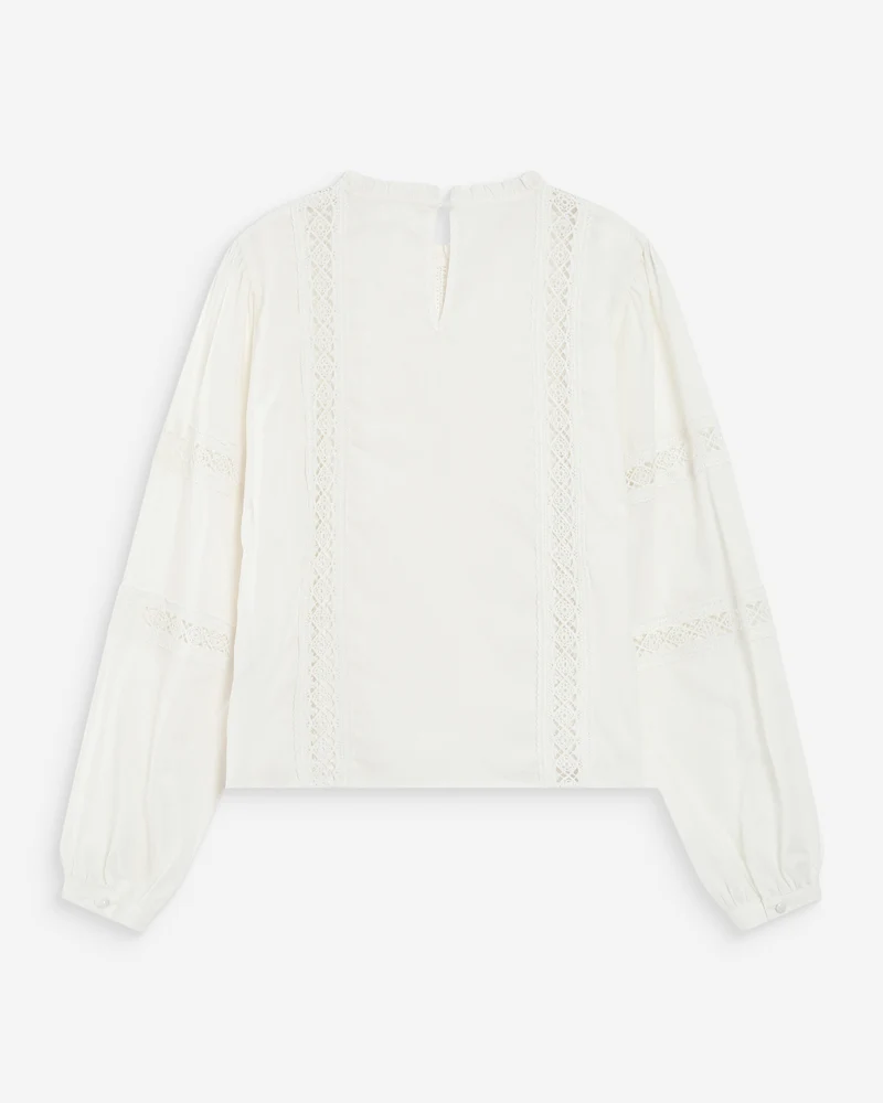 Blouse col à volants avec dentelle ivoire Velma