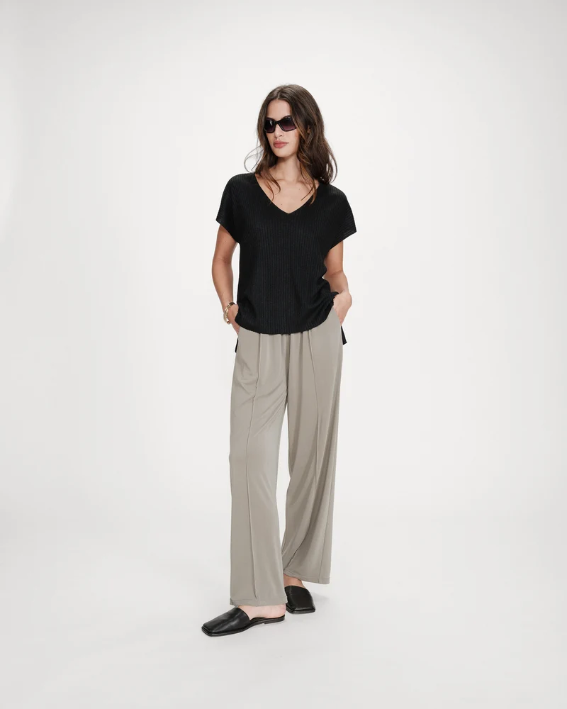 Top large en lurex col V noir Vaporo