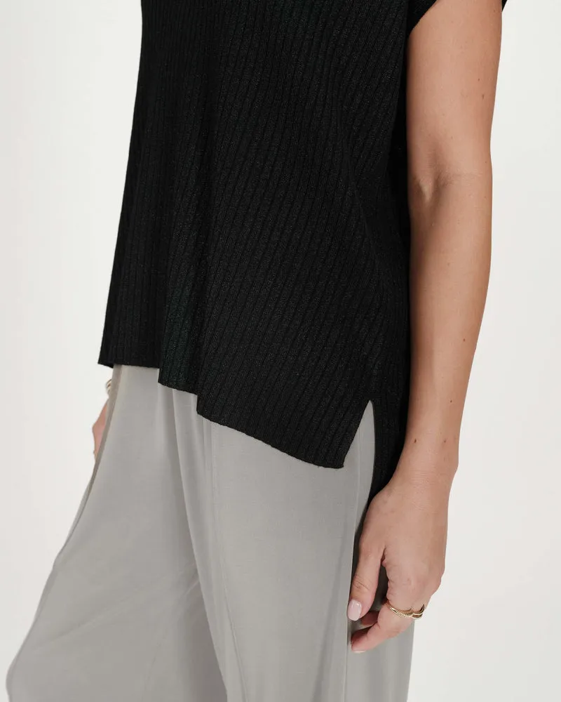 Top large en lurex col V noir Vaporo