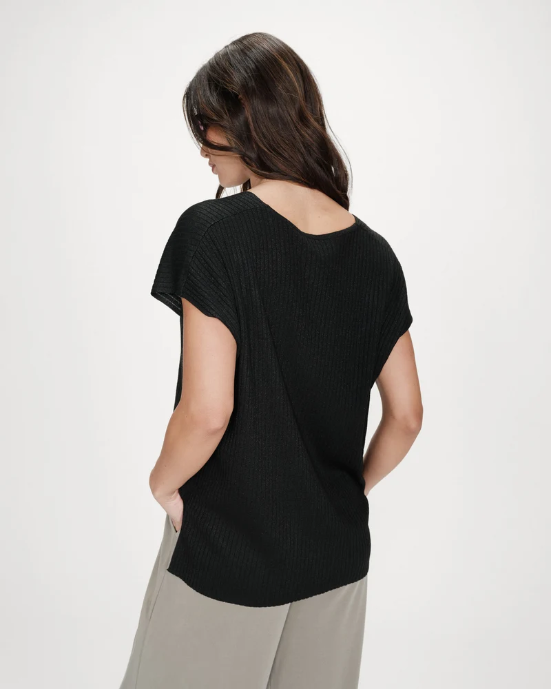 Top large en lurex col V noir Vaporo