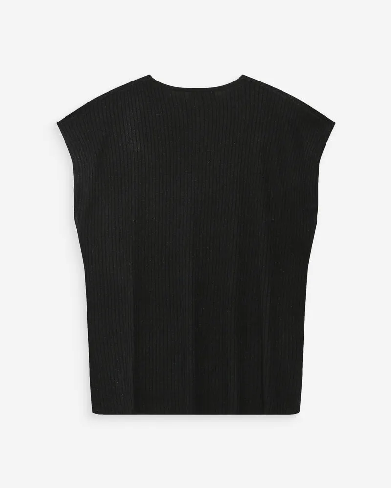 Top large en lurex col V noir Vaporo