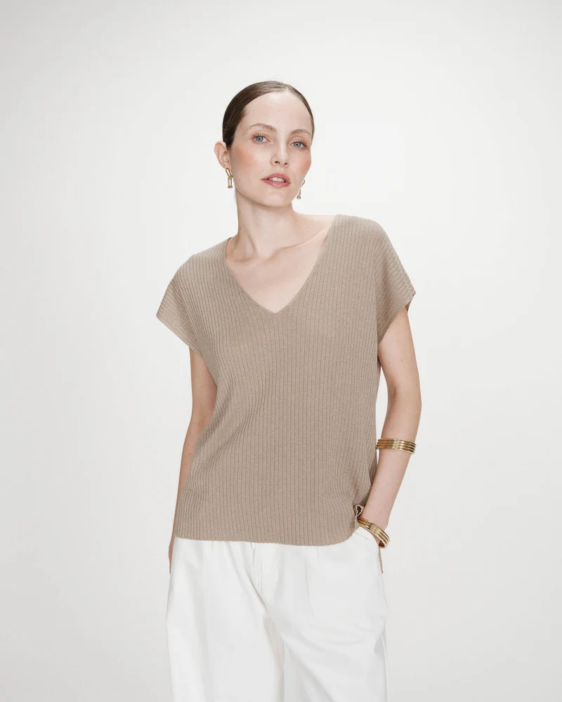 Top large en lurex col V or Vaporo