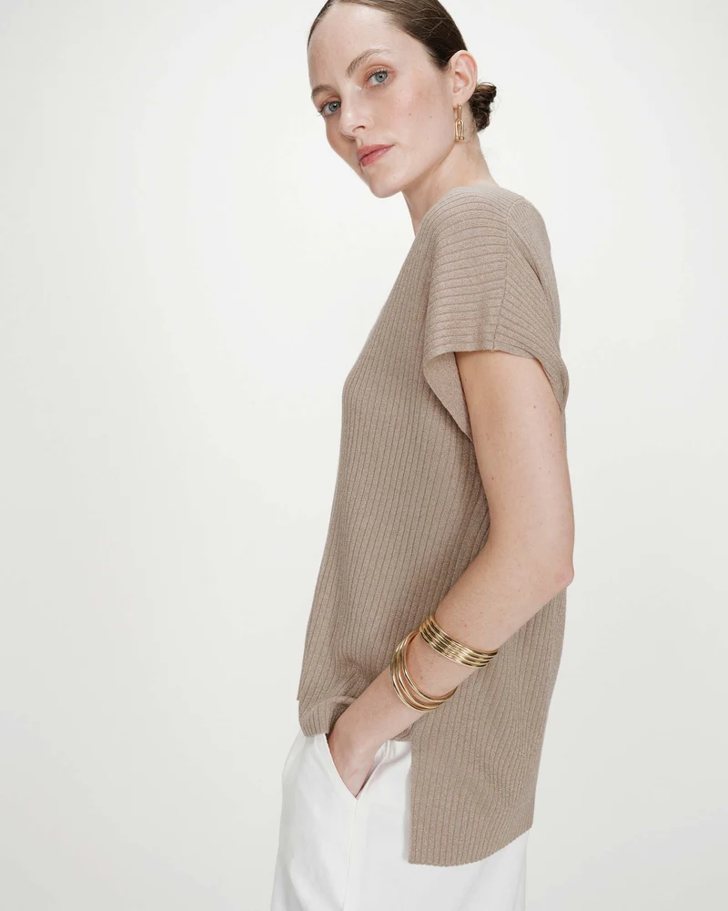 Top large en lurex col V or Vaporo