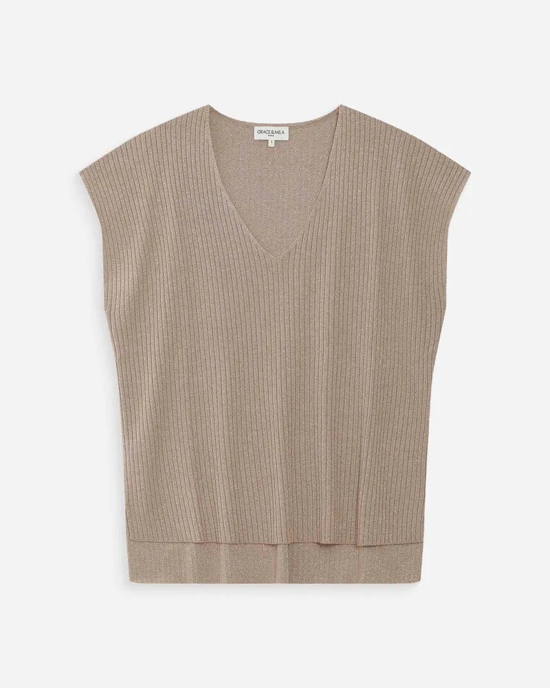 Top large en lurex col V or Vaporo