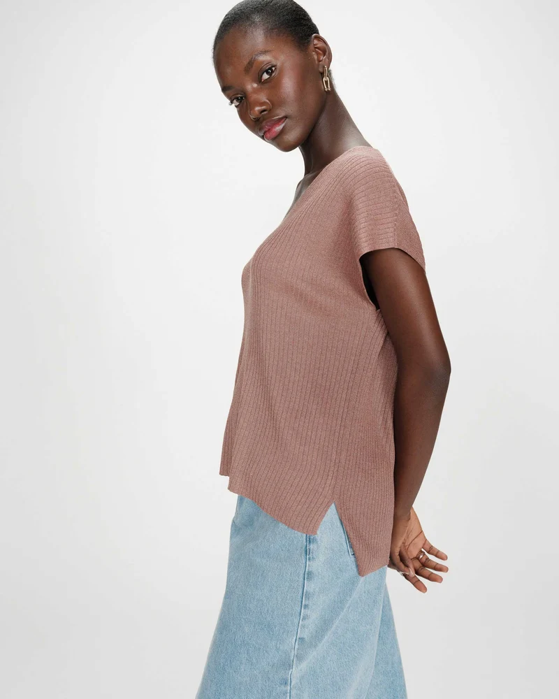 Top large en lurex col V terracotta Vaporo
