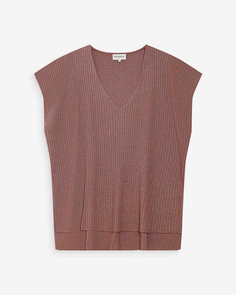 Top large en lurex col V terracotta Vaporo