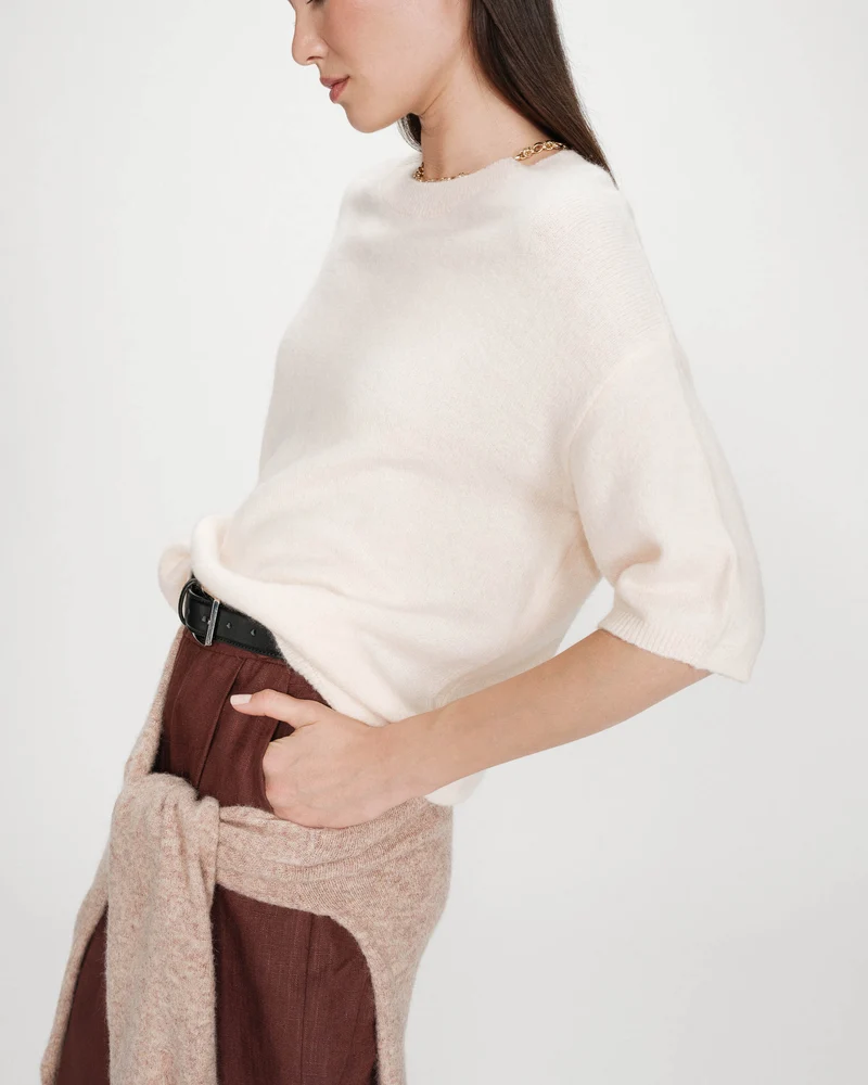 Pull oversize en laine col rond amande Vamos