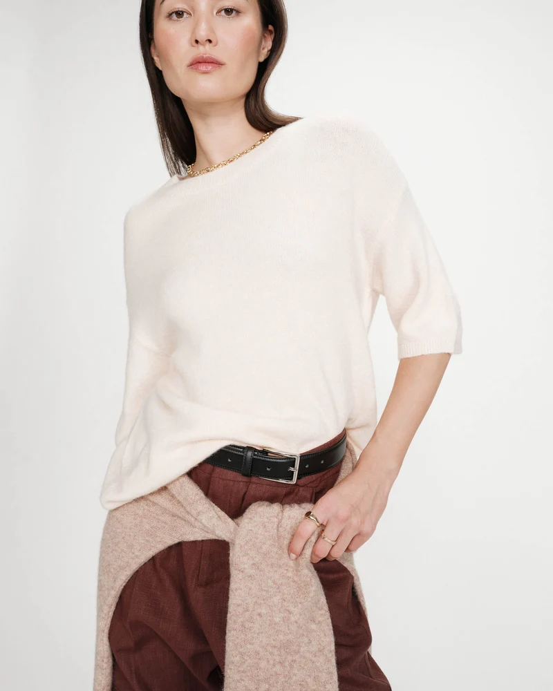 Pull oversize en laine col rond amande Vamos