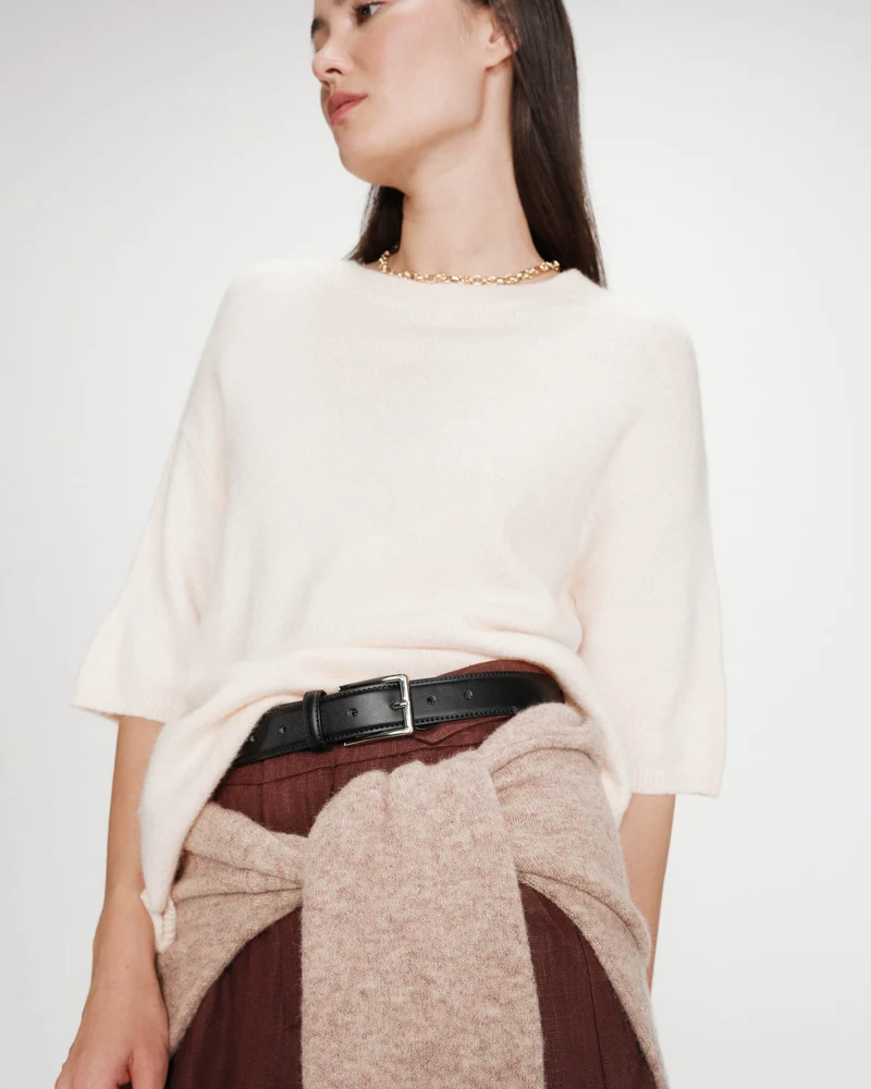 Pull oversize en laine col rond amande Vamos