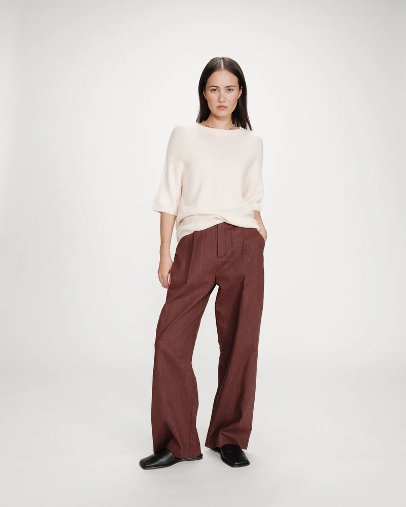 Pull oversize en laine col rond amande Vamos