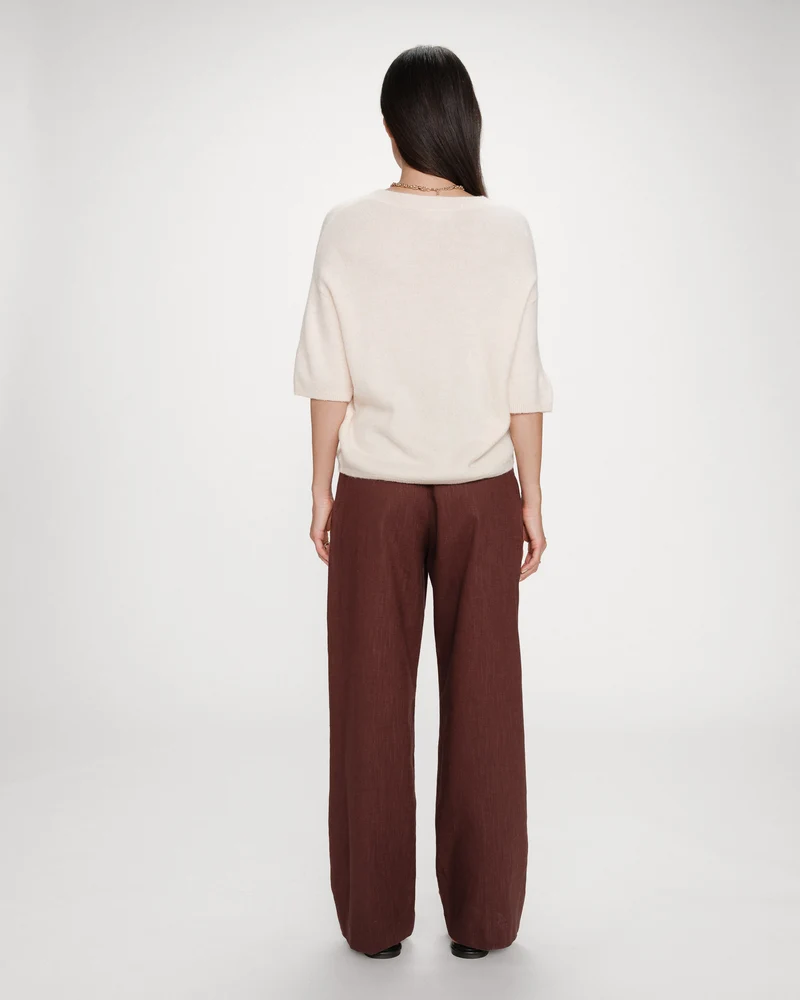 Pull oversize en laine col rond amande Vamos