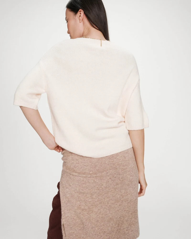 Pull oversize en laine col rond amande Vamos