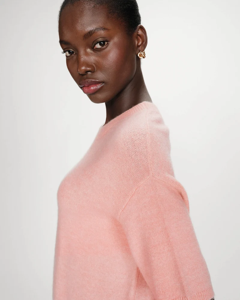 Pull oversize en laine col rond peche Vamos