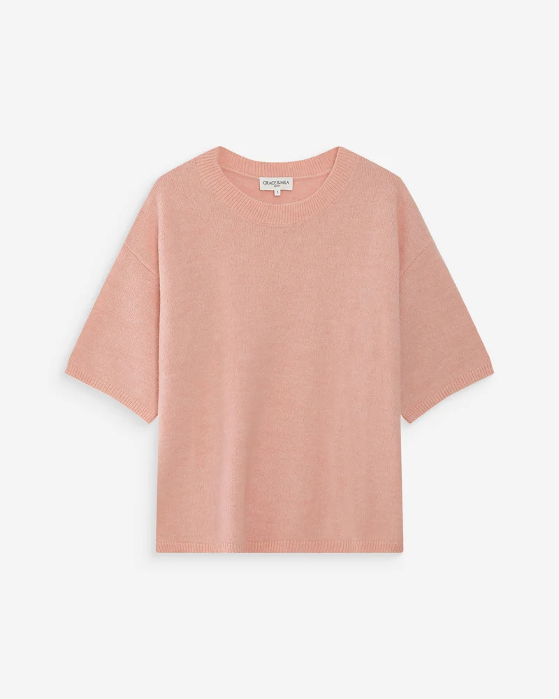 Pull oversize en laine col rond peche Vamos
