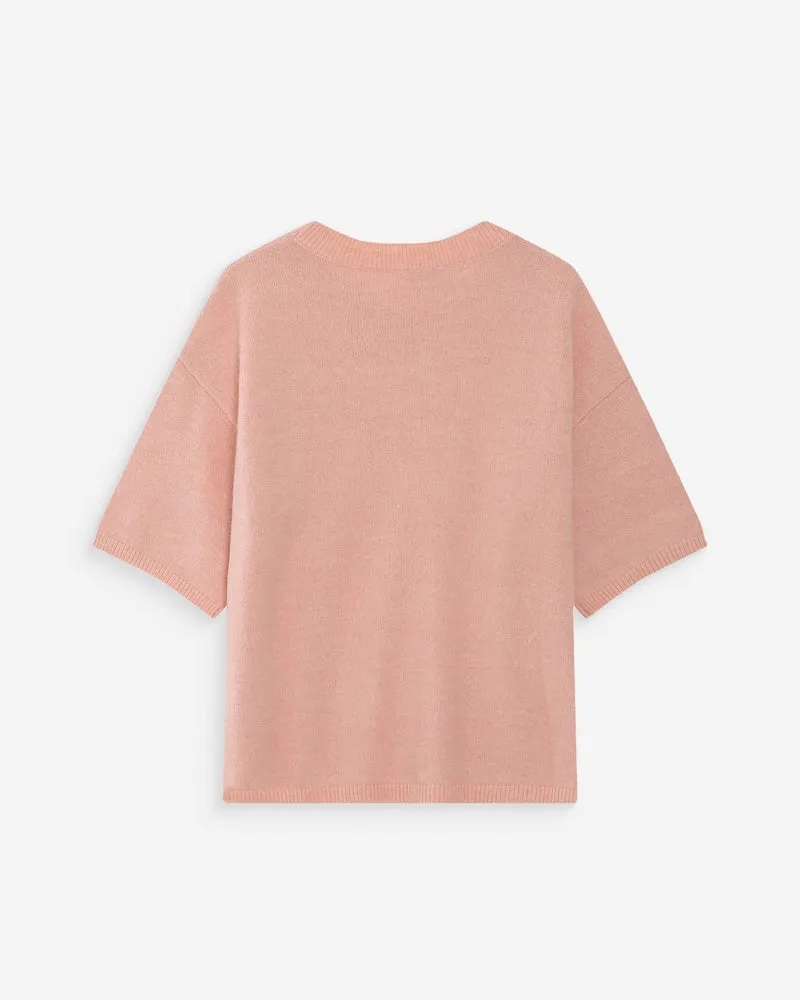 Pull oversize en laine col rond peche Vamos