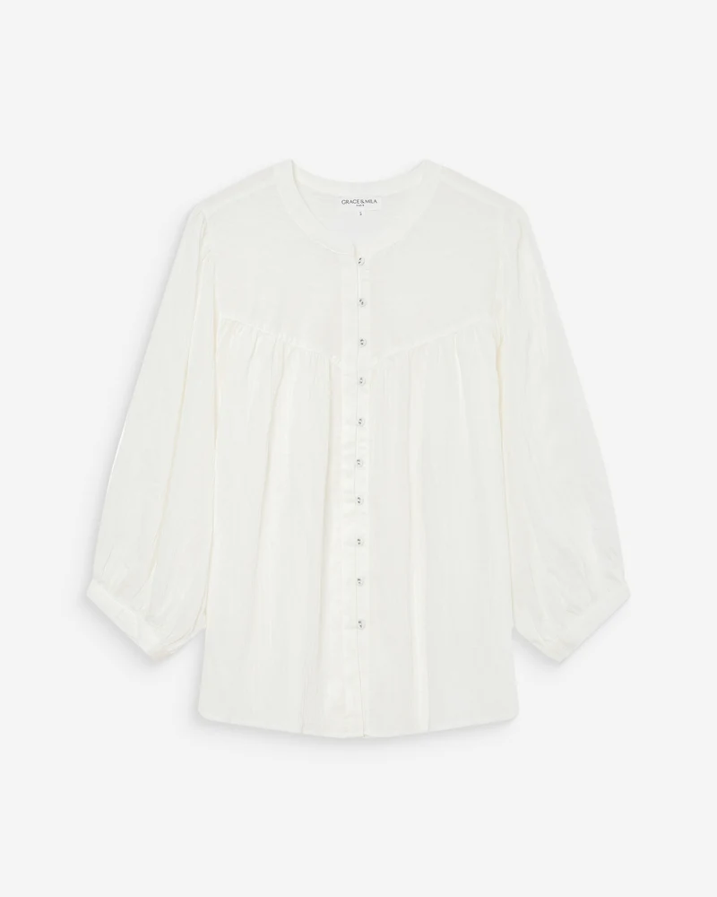 Blouse à manches ballons ample boutonnée ivoire Vanille