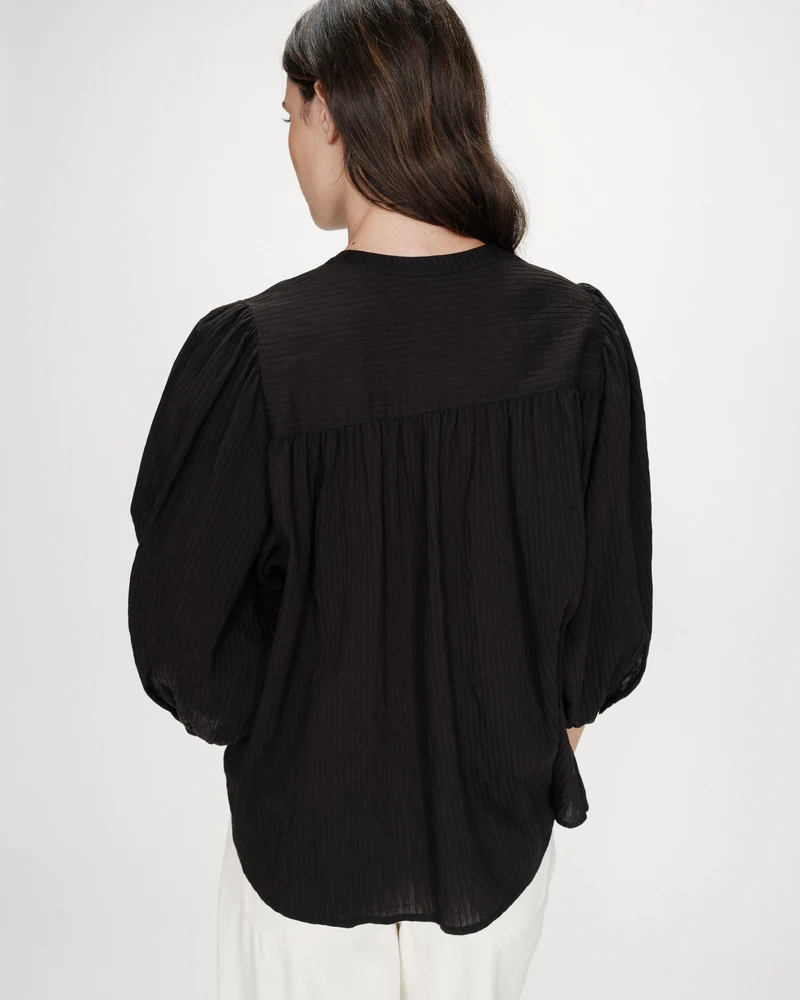 Blouse à manches ballons ample boutonnée noir Vanille