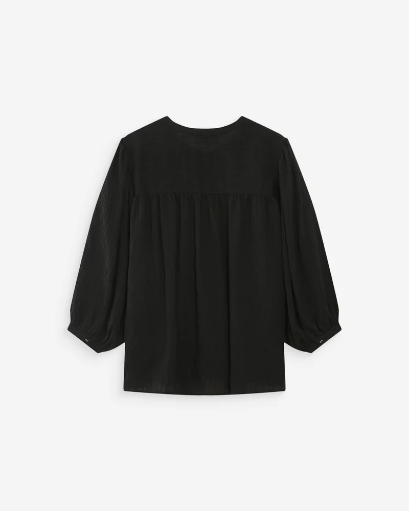 Blouse à manches ballons ample boutonnée noir Vanille