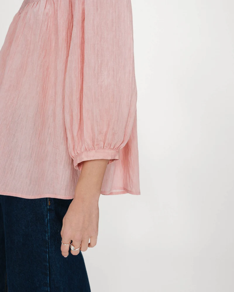 Blouse à manches ballons ample boutonnée rose Vanille