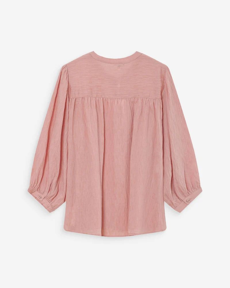 Blouse à manches ballons ample boutonnée rose Vanille