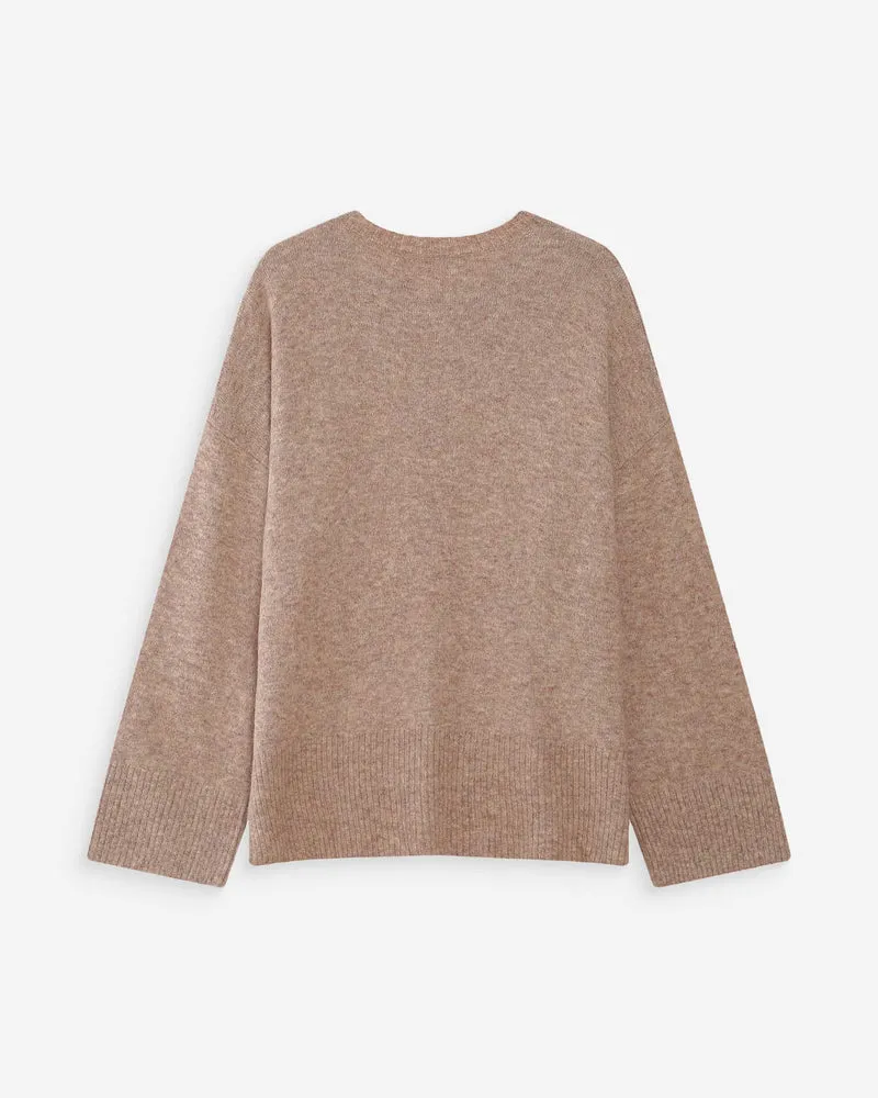 Pull oversize en maille à message brodé beige Viggo