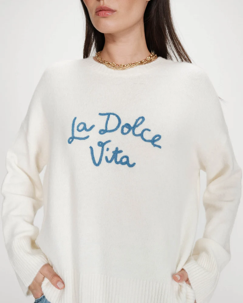 Pull oversize en maille à message brodé bleuet Viggo