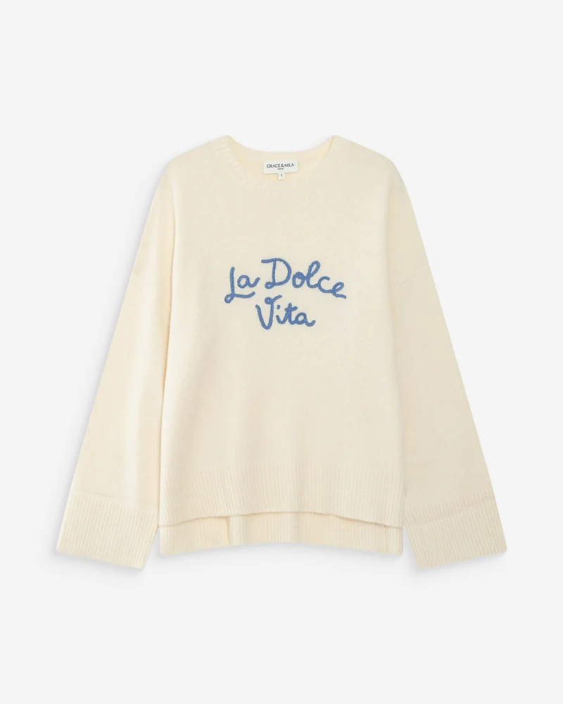 Pull oversize en maille à message brodé bleuet Viggo