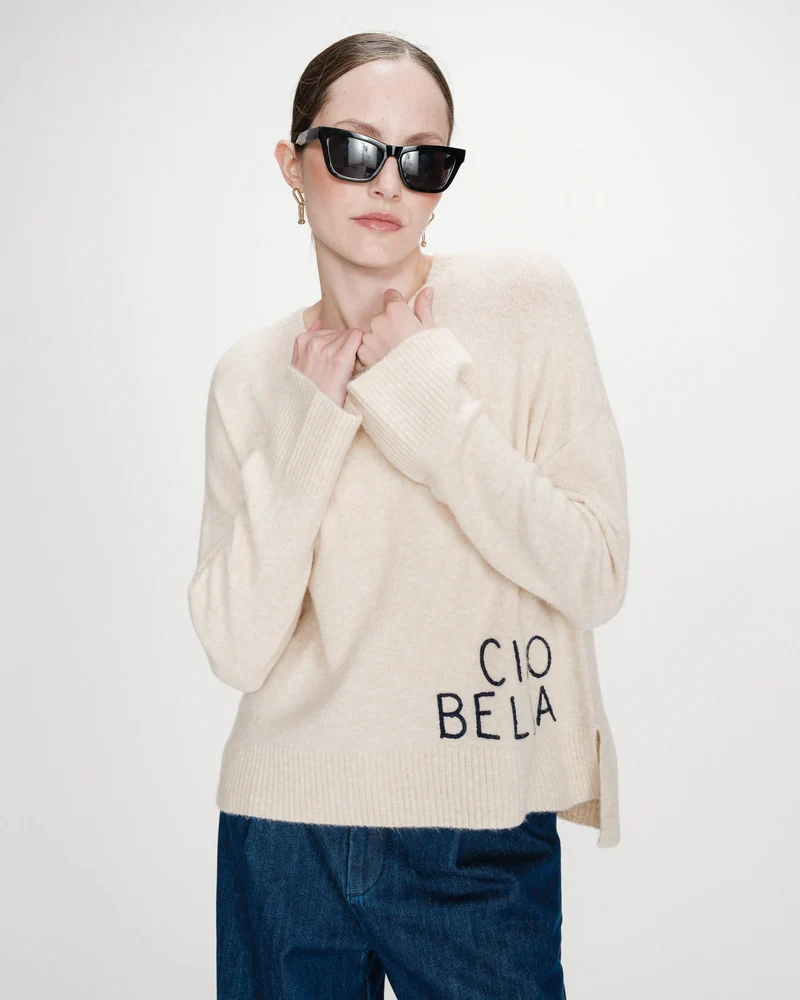 Pull oversize en maille à message brodé marine Viggo