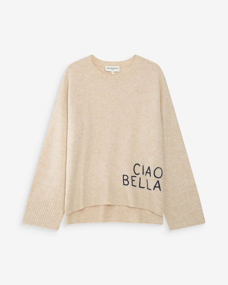 Pull oversize en maille à message brodé marine Viggo