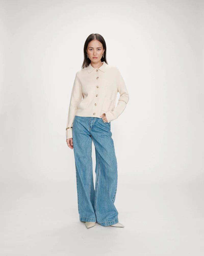 Cardigan boutonné à col chemise avec poches amande Maelys