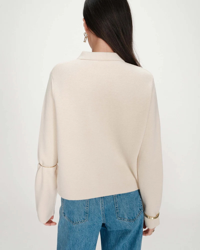 Cardigan boutonné à col chemise avec poches amande Maelys