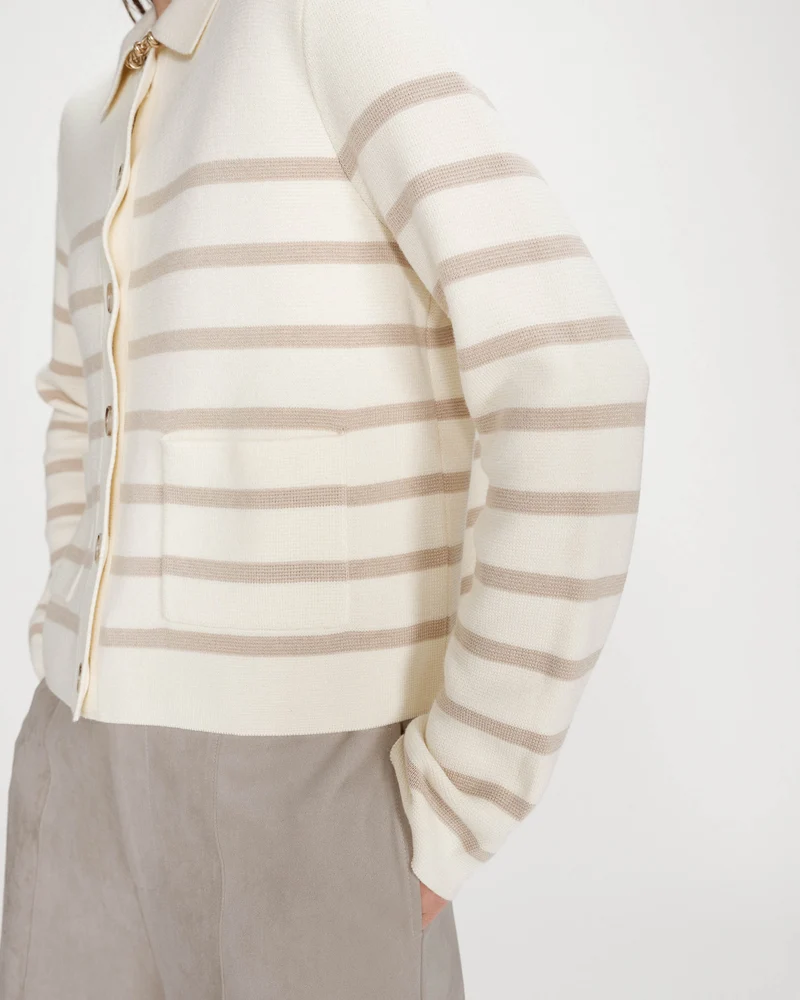 Cardigan boutonné à col chemise avec poches ecru Maelys