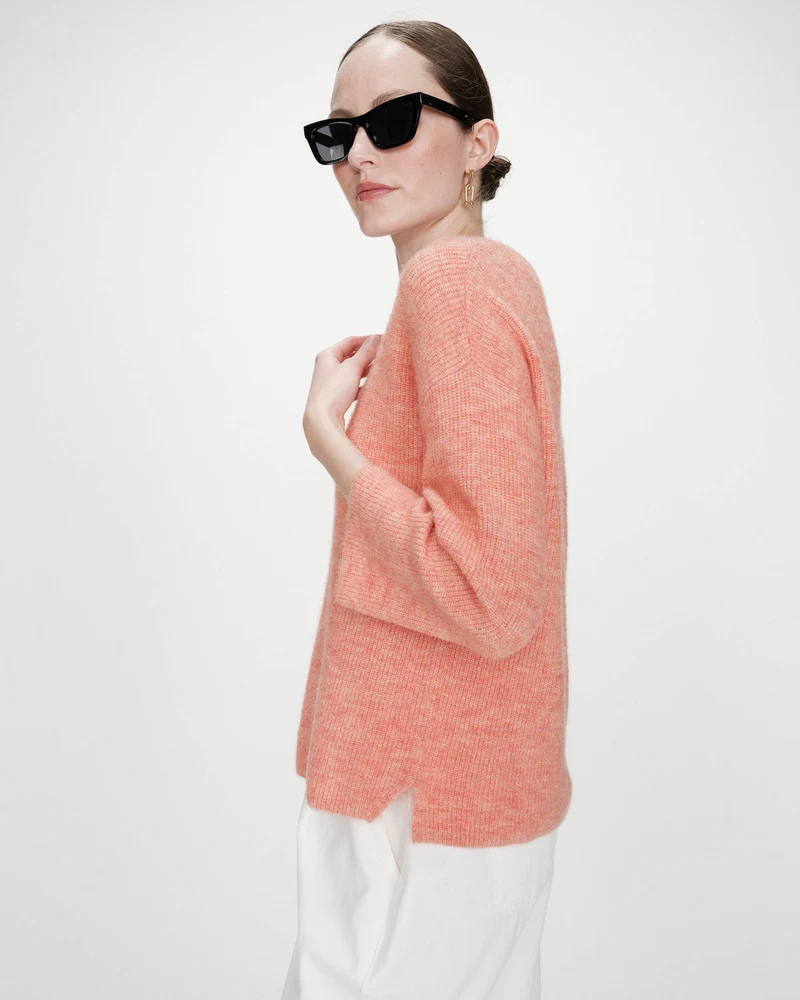 Pull oversize manches 3/4 col V corail Vicenzo