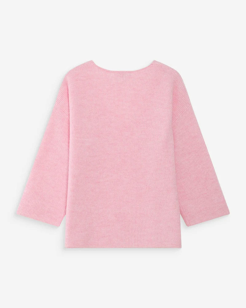 Pull oversize manches 3/4 col V rose Vicenzo