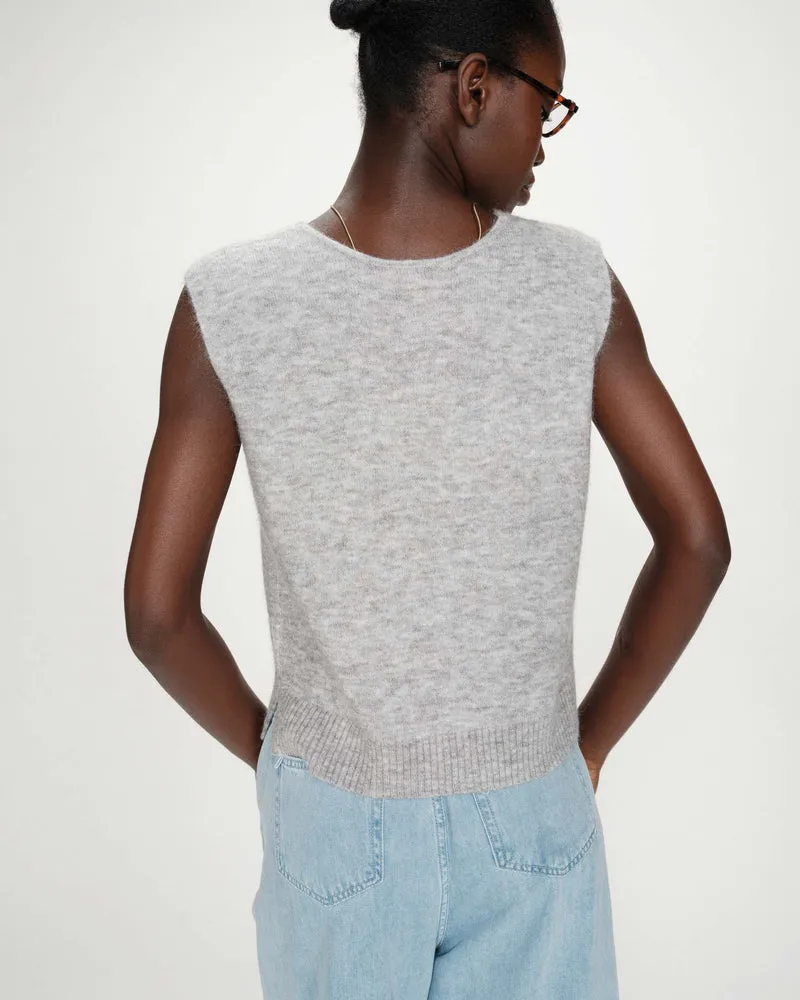 Cardigan sans manches boutonné col V gris Nars