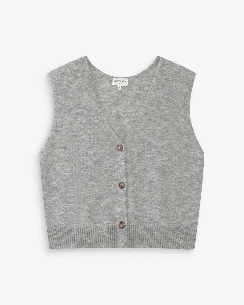 Cardigan sans manches boutonné col V gris Nars