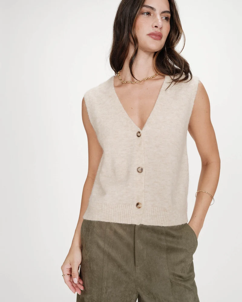 Cardigan sans manches boutonné col V sable Nars