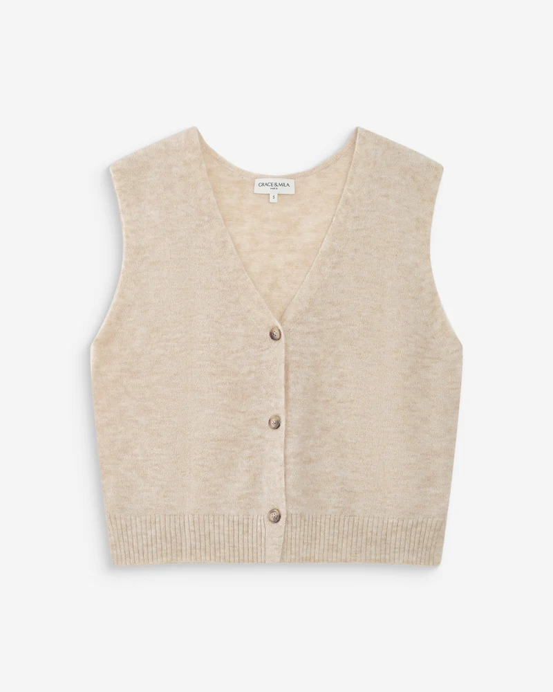 Cardigan sans manches boutonné col V sable Nars