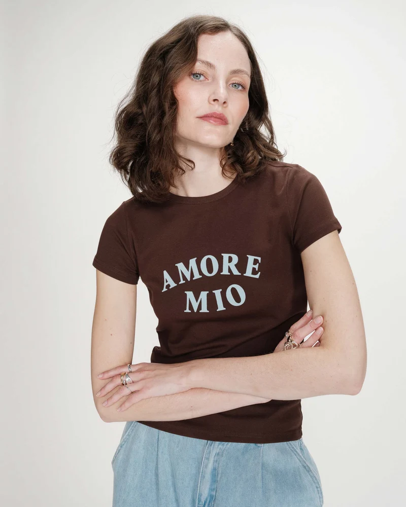 T-shirt ajusté en coton à imprimé velours chocolat Valerio