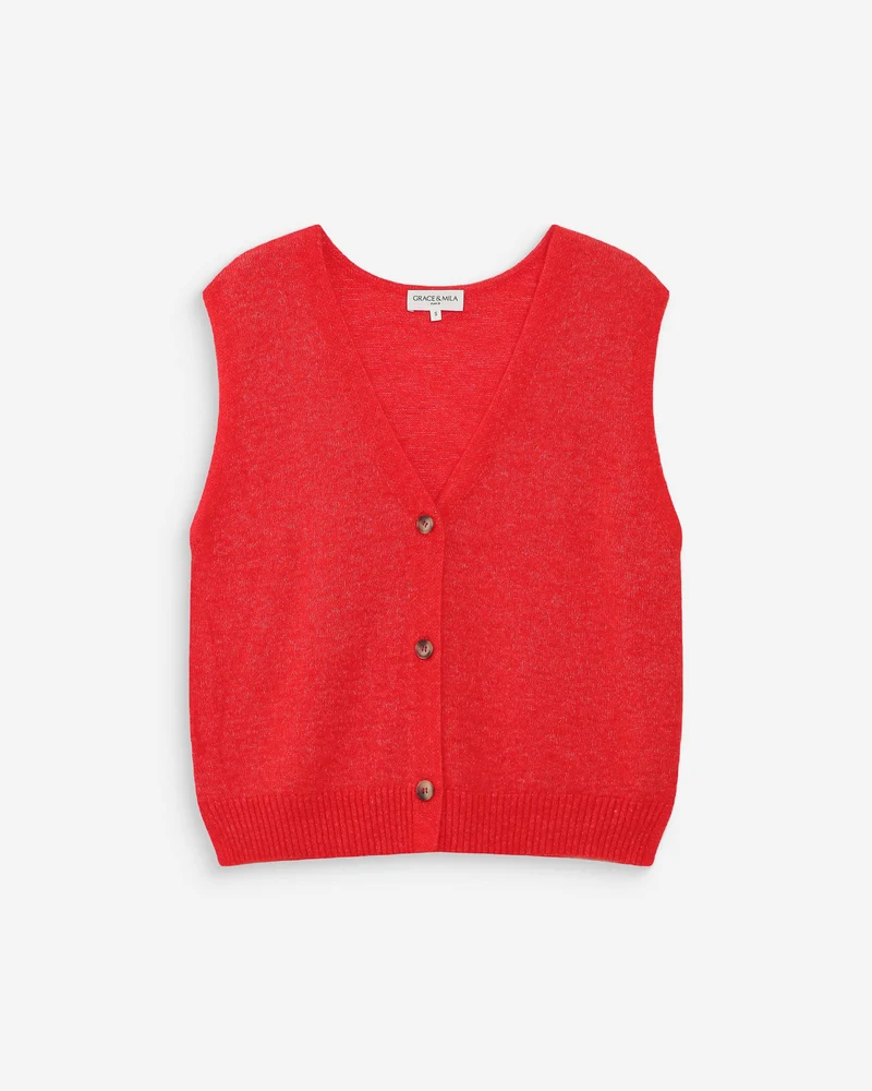 Cardigan sans manches boutonné col V sanguine Nars
