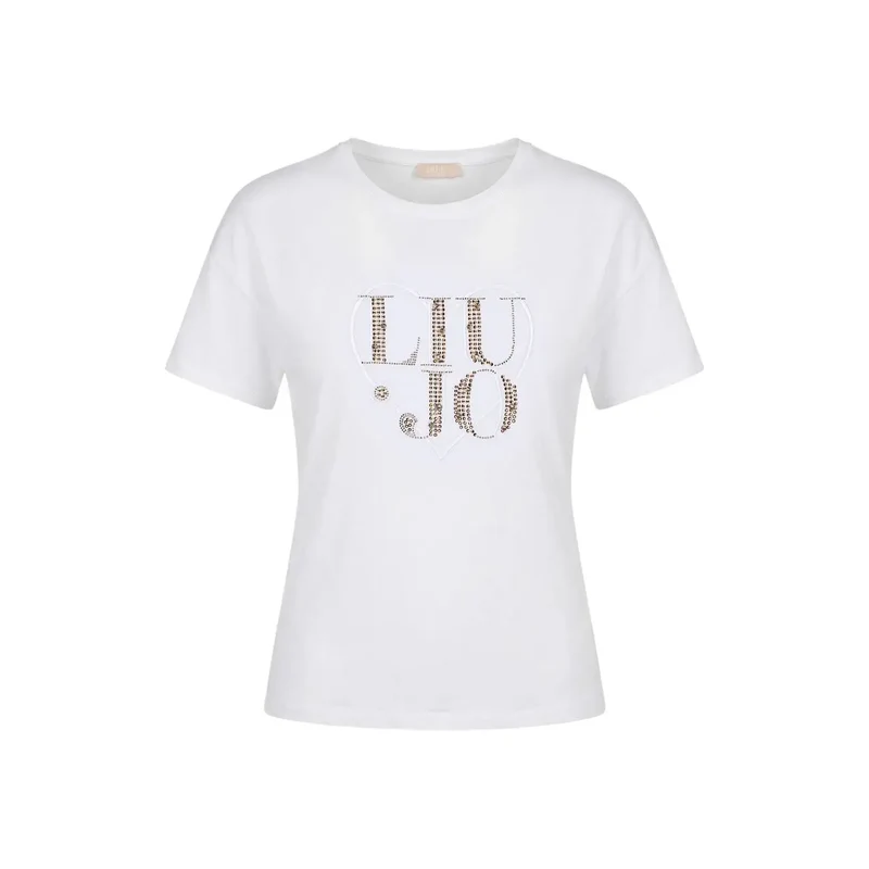 Liu Jo Femmes T-shirt court à manches courtes col rond en coton blanc WA6489
