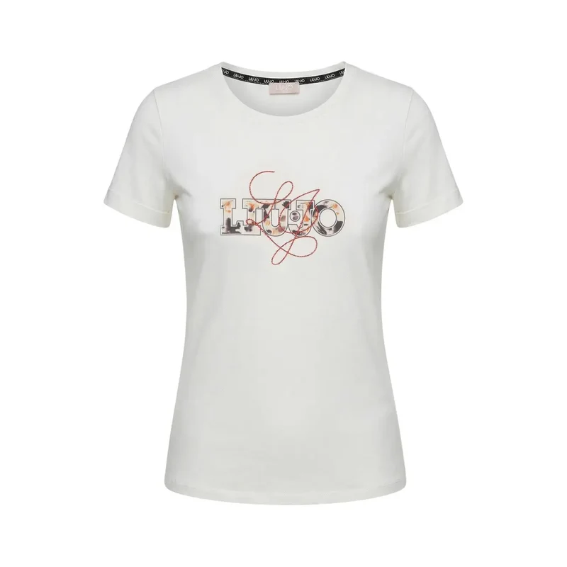 T-shirt pour femmes Liu Jo en coton à manches courtes, col rond, beige